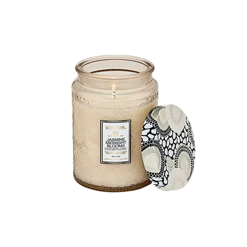 Voluspa Jasmine Midnight Blooms Large Glass Jar 100timer
