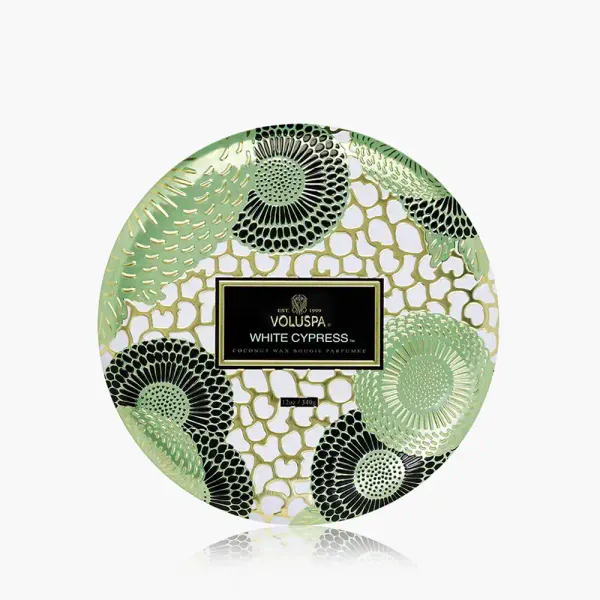 Voluspa White Cypress Seasonal 3 Wick Tin Candle