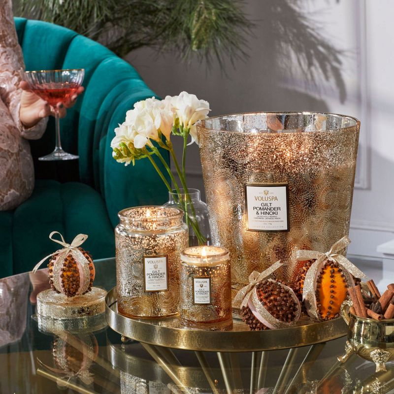 Voluspa Gilt Pomander & Hinoki Large Glass Jar 100timer